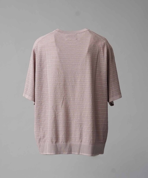 MAISON SPECIAL(メゾンスペシャル)の「《UNISEX》Prime-Over Sheer Border Short Sleeve Crew Neck Knit T-Shirt/プライムオーバーシアーボーダーショートスリーブクルーネックニットTシャツ【MAISON SPECIAL/メゾンスペシャル】(Tシャツ/カットソー・メンズ・グレイッシュベージュ/ピンク/ブラック・2/1)」の5枚目の写真