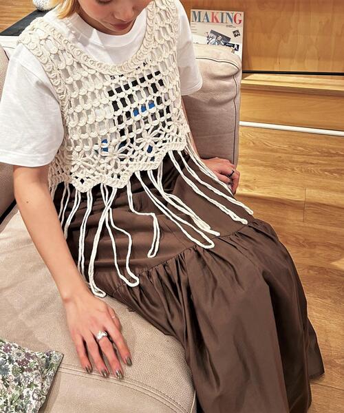 GALLEST（ギャレスト）の「【ZOZO限定】クロシェ編みフリンジベスト/ニットビスチェ（ベスト・レディース・オフホワイト/ブラック・38）」の3枚目の写真