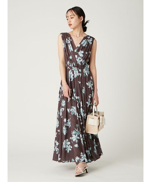 セール】フラワープリントカシュクールワンピース／接触冷感