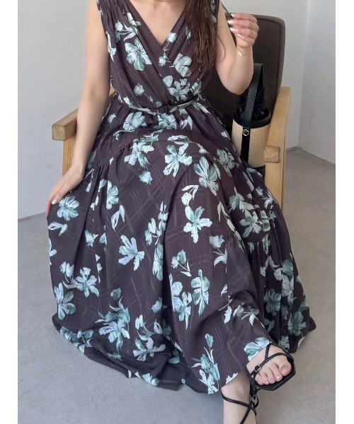 フラワープリントカシュクールワンピース／接触冷感（ワンピース