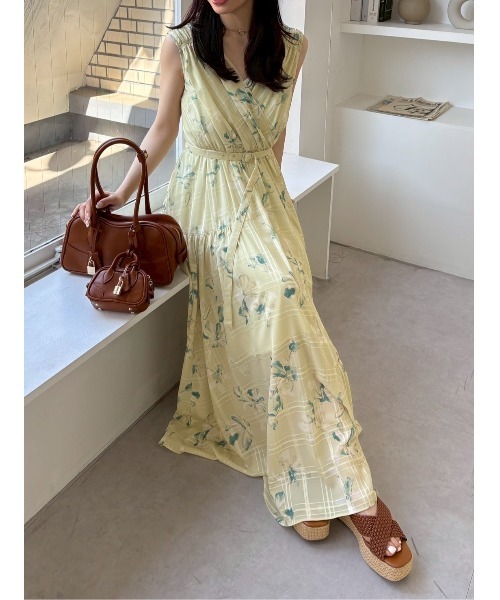 完売品　frayid フラワープリントカシュクールワンピース フラワープリントカシュクールワンピース／接触冷感(マキシ
