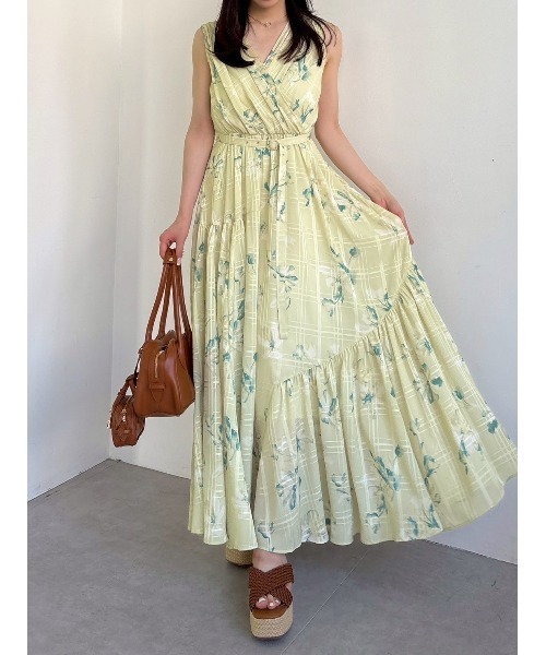 超美品❗️FRAY ID フレイアイディー　フラワープリント プリーツワンピース フラワープリントカシュクールワンピース／接触冷感（ワンピース