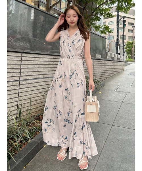 フラワープリントカシュクールワンピース／接触冷感（ワンピース