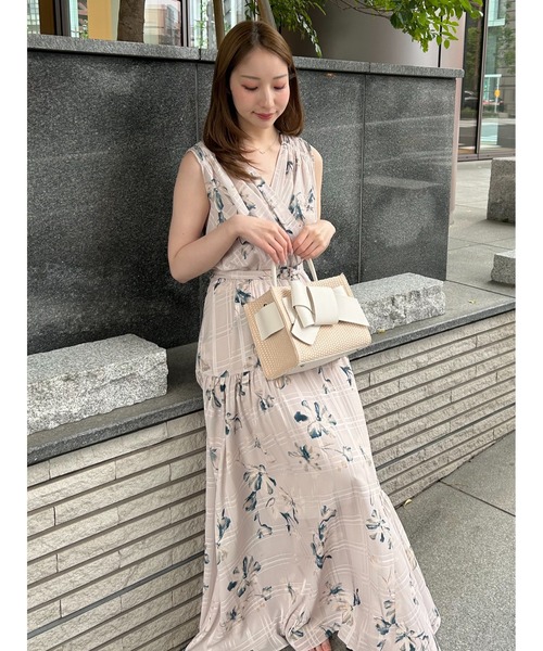 フラワープリントカシュクールワンピース／接触冷感（ワンピース