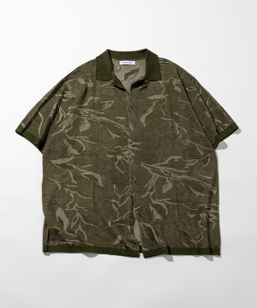 セール】総柄 メッシュ編み ニットシャツ ショートスリーブ