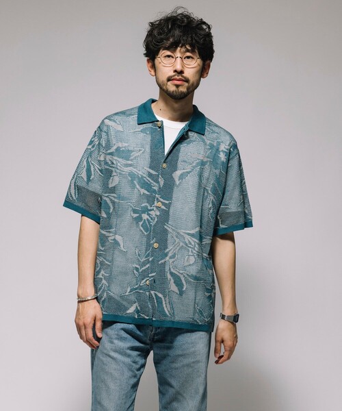 910130　PLEATSPLEASE　総柄　メッシュ　半袖シャツ プリーツプリーズ イッセイミヤケ プリント総柄 メッシュ