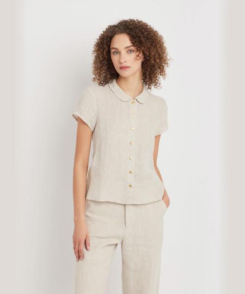 agnes b.（アニエスベー）の「リネン 丸襟 半袖 ブラウス ”Adele”（シャツ/ブラウス・レディース・ベージュ・38/36）」の6枚目の写真