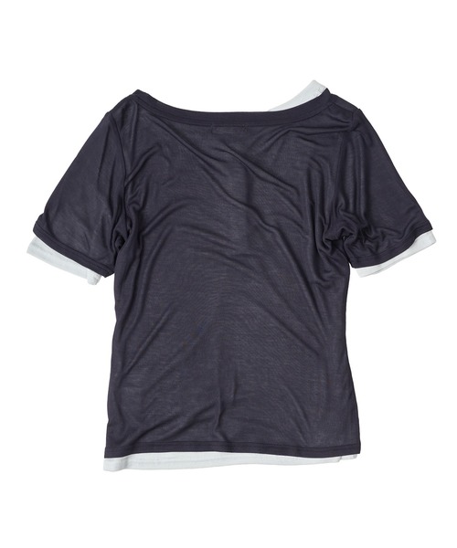 sheer henry neck layered t-shirt / シアーヘンリーネック
