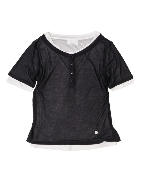 MUHET（ミュエータ）の「sheer henry neck layered t-shirt / シアーヘンリーネックレイヤードTシャツ（Tシャツ/カットソー・レディース・ブラック/グレー/杢グレー/ネイビー・FREE）」の19枚目の写真