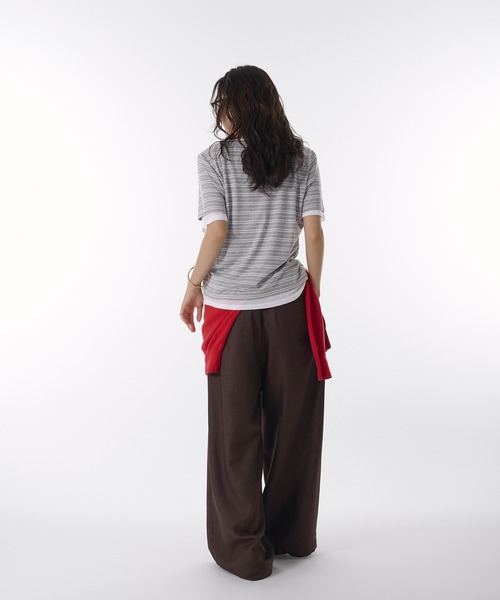 sheer henry neck layered t-shirt / シアーヘンリーネック