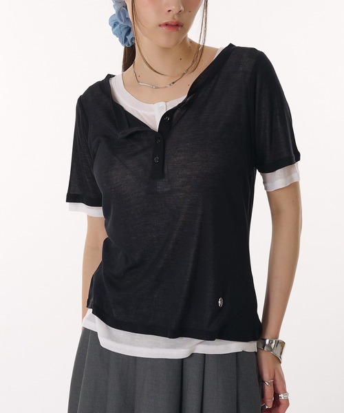 tシャツ sheer henry neck layered t-shirt / シアーヘンリーネックレイヤードTシャツ レディース sheer henry neck layered t-shirt / シアーヘンリーネック
