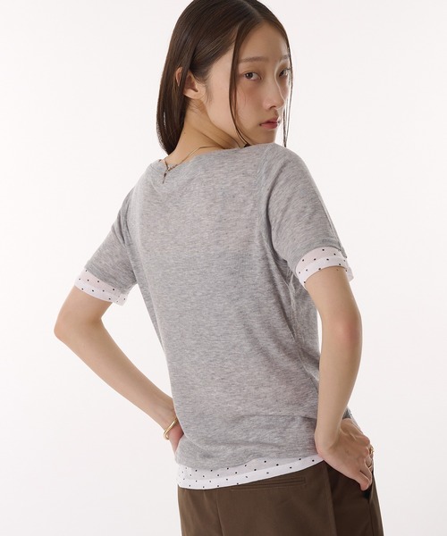 sheer henry neck layered t-shirt / シアーヘンリーネックレイヤードT