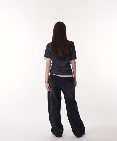 MUHET（ミュエータ）の「sheer henry neck layered t-shirt / シアーヘンリーネックレイヤードTシャツ（Tシャツ/カットソー・レディース・ブラック/グレー/杢グレー/ネイビー・FREE）」の18枚目の写真