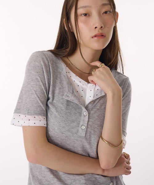 tシャツ sheer henry neck layered t-shirt / シアーヘンリーネックレイヤードTシャツ レディース sheer henry neck layered t-shirt / シアーヘンリーネック