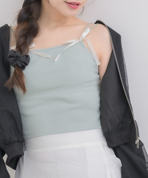 ems excite（エムズエキサイト）の「アソートテレコキャミ（キャミソール・レディース・ブラック/オフホワイト/ナチュラル/グリーン・FREE）」の4枚目の写真