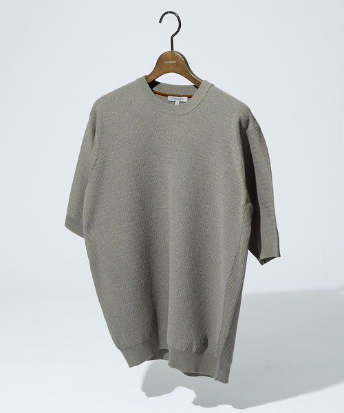 DESIGNWORKS（デザインワークス）の「【セットアップ対応】ヘリンボーン サマーニット Tシャツ（ニット/セーター・メンズ・ライトグレー/グレイッシュベージュ/チャコールグレー・48/50/46）」の3枚目の写真