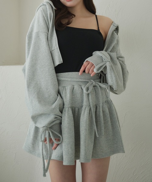 fupel(フぺル)の「Lined ribbon ruffle skirt /裏毛リボンフリルミニスカート(setup対応可)(スカート・レディース・ブラック/グレー・FREE)」の13枚目の写真