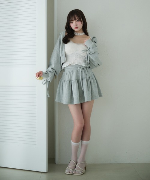 fupel(フぺル)の「Lined ribbon ruffle skirt /裏毛リボンフリルミニスカート(setup対応可)(スカート・レディース・ブラック/グレー・FREE)」の9枚目の写真