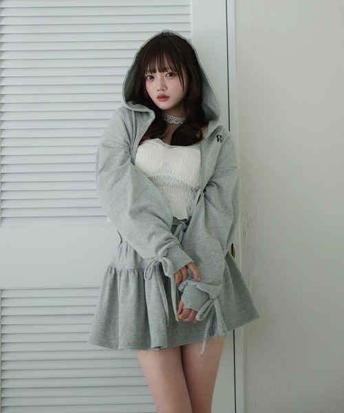 fupel(フぺル)の「Lined ribbon ruffle skirt /裏毛リボンフリルミニスカート(setup対応可)(スカート・レディース・ブラック/グレー・FREE)」の22枚目の写真