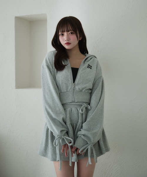 fupel(フぺル)の「Lined ribbon ruffle skirt /裏毛リボンフリルミニスカート(setup対応可)(スカート・レディース・ブラック/グレー・FREE)」の17枚目の写真