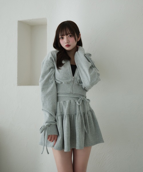 fupel(フぺル)の「Lined ribbon ruffle skirt /裏毛リボンフリルミニスカート(setup対応可)(スカート・レディース・ブラック/グレー・FREE)」の15枚目の写真