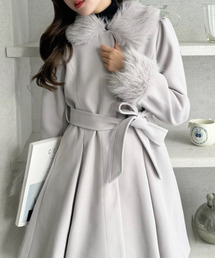 Ada.（エイダ）の「ウエストリボン 取り外し可能 フェイクファー デザイン ミドル丈 コート（チェスターコート）」