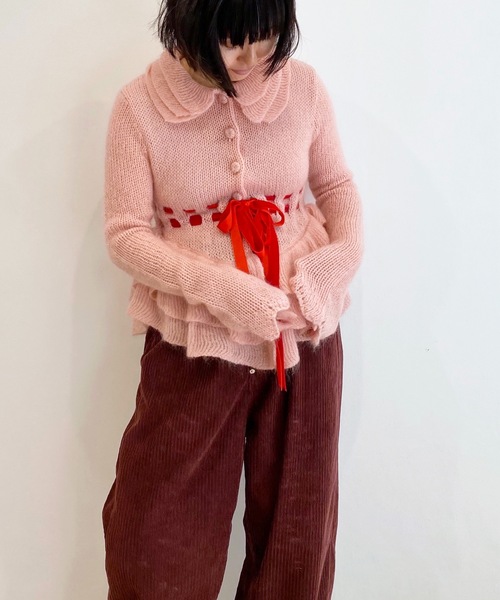 HOLIDAY（ホリデイ）の「MOHAIR BLEND RIBBON RUFFLE KNIT CARDIGAN モヘアブレンドリボンラッフルニットカーディガン（ニット/セーター・レディース・ブルー/ピンク・ONE SIZE）」の8枚目の写真