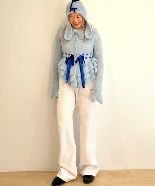 HOLIDAY（ホリデイ）の「MOHAIR BLEND RIBBON RUFFLE KNIT CARDIGAN モヘアブレンドリボンラッフルニットカーディガン（ニット/セーター・レディース・ブルー/ピンク・ONE SIZE）」の6枚目の写真