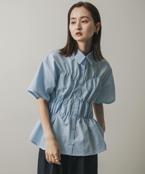 SENSE OF PLACE by URBAN RESEARCH（センスオブプレイスバイアーバンリサーチ）の「『WEB限定』シャーリングシャツ(半袖)（シャツ/ブラウス・レディース・ブルー/オフホワイト/イエロー・ONE）」の13枚目の写真