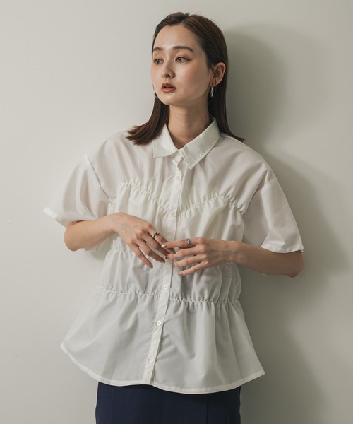 SENSE OF PLACE by URBAN RESEARCH（センスオブプレイスバイアーバンリサーチ）の「『WEB限定』シャーリングシャツ(半袖)（シャツ/ブラウス・レディース・ブルー/オフホワイト/イエロー・ONE）」の4枚目の写真