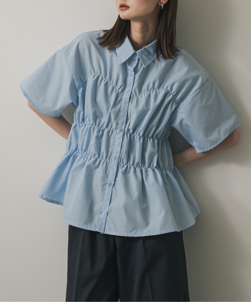 SENSE OF PLACE by URBAN RESEARCH（センスオブプレイスバイアーバンリサーチ）の「『WEB限定』シャーリングシャツ(半袖)（シャツ/ブラウス・レディース・ブルー/オフホワイト/イエロー・ONE）」の3枚目の写真