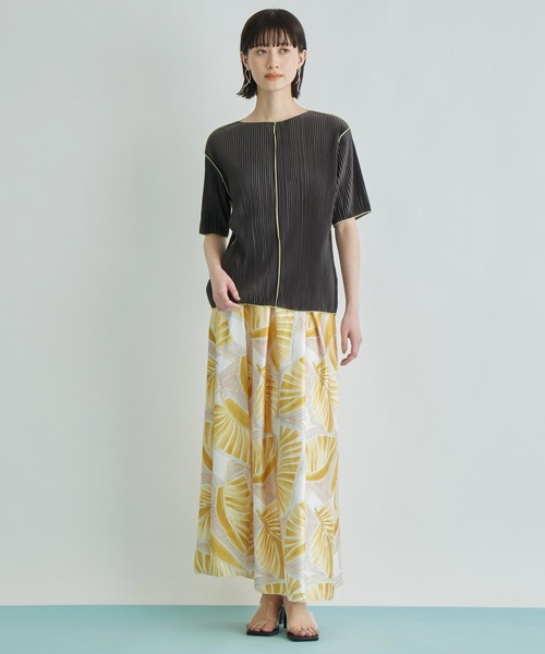 Settimissimo（セッティミッシモ）の「プリーツ 配色 メロー ハーフ スリーブ プルオーバー（Tシャツ/カットソー・レディース・ブラック/グレー/ベージュ・FREE）」の16枚目の写真