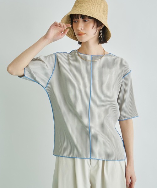 Settimissimo（セッティミッシモ）の「プリーツ 配色 メロー ハーフ スリーブ プルオーバー（Tシャツ/カットソー・レディース・ブラック/グレー/ベージュ・FREE）」の19枚目の写真