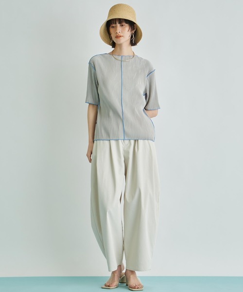 Settimissimo（セッティミッシモ）の「プリーツ 配色 メロー ハーフ スリーブ プルオーバー（Tシャツ/カットソー・レディース・ブラック/グレー/ベージュ・FREE）」の10枚目の写真