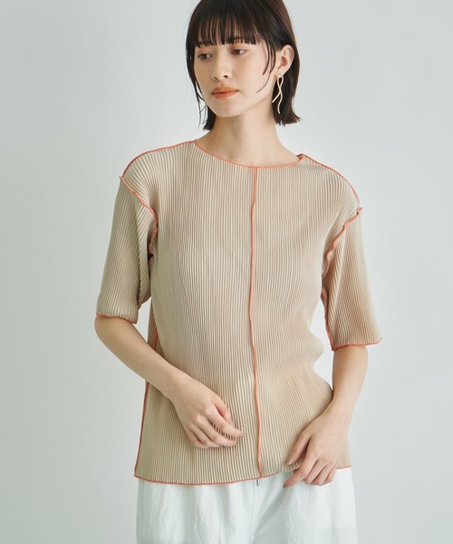 Settimissimo（セッティミッシモ）の「プリーツ 配色 メロー ハーフ スリーブ プルオーバー（Tシャツ/カットソー・レディース・ブラック/グレー/ベージュ・FREE）」の11枚目の写真