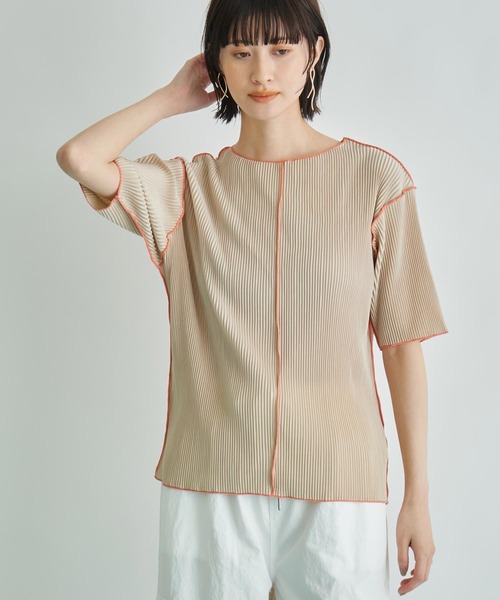 Settimissimo（セッティミッシモ）の「プリーツ 配色 メロー ハーフ スリーブ プルオーバー（Tシャツ/カットソー・レディース・ブラック/グレー/ベージュ・FREE）」の12枚目の写真