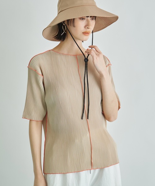 Settimissimo（セッティミッシモ）の「プリーツ 配色 メロー ハーフ スリーブ プルオーバー（Tシャツ/カットソー・レディース・ブラック/グレー/ベージュ・FREE）」の15枚目の写真