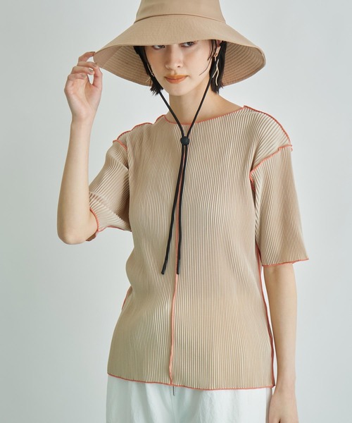 Settimissimo（セッティミッシモ）の「プリーツ 配色 メロー ハーフ スリーブ プルオーバー（Tシャツ/カットソー・レディース・ブラック/グレー/ベージュ・FREE）」の4枚目の写真