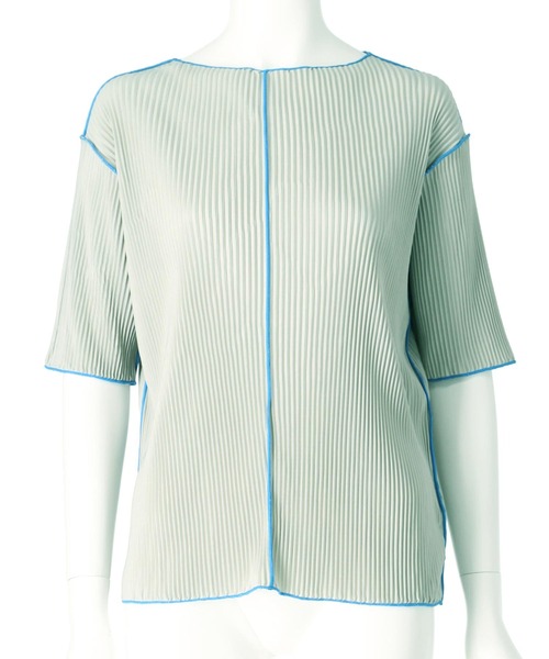 Settimissimo（セッティミッシモ）の「プリーツ 配色 メロー ハーフ スリーブ プルオーバー（Tシャツ/カットソー・レディース・ブラック/グレー/ベージュ・FREE）」の21枚目の写真