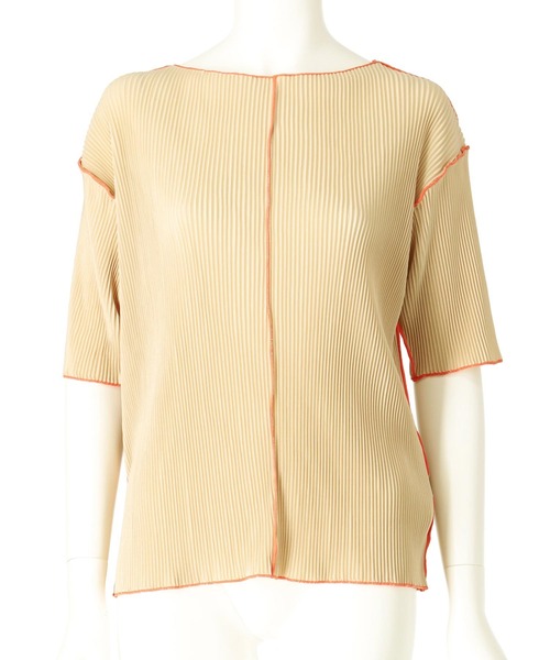 Settimissimo（セッティミッシモ）の「プリーツ 配色 メロー ハーフ スリーブ プルオーバー（Tシャツ/カットソー・レディース・ブラック/グレー/ベージュ・FREE）」の20枚目の写真