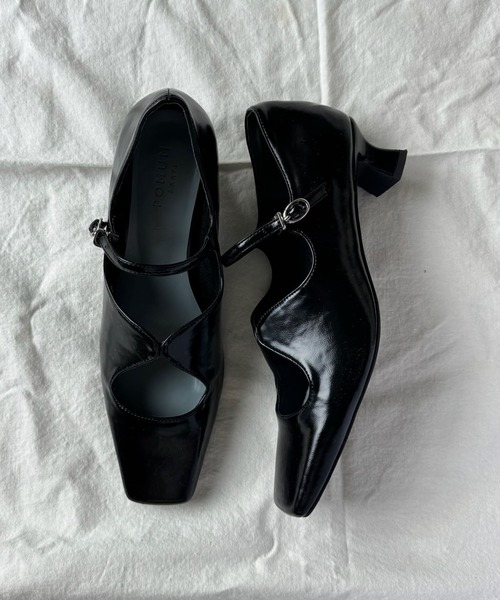 POMUM&ARTS スクエアトゥ メリージェーン パンプス 23.5 ブラック square toe maryjane pumps / スクエアトゥ メリージェーン