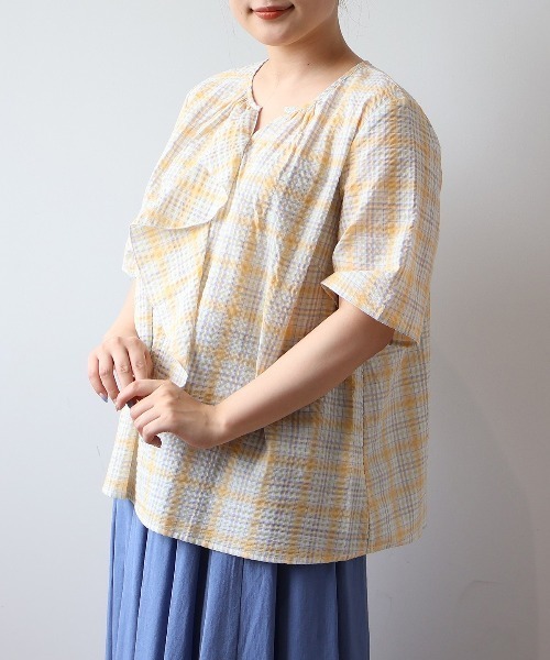 ブラウス シャツ 「L〜6L 大きいサイズ」マドラスチェックラッフルフリルブラウス 半袖 春夏 レディース セール】【L～6L 大きいサイズ】マドラスチェックラッフルフリル