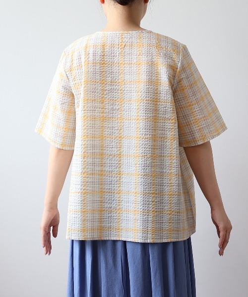 ブラウス シャツ 「L〜6L 大きいサイズ」マドラスチェックラッフルフリルブラウス 半袖 春夏 レディース セール】【L～6L 大きいサイズ】マドラスチェックラッフルフリル