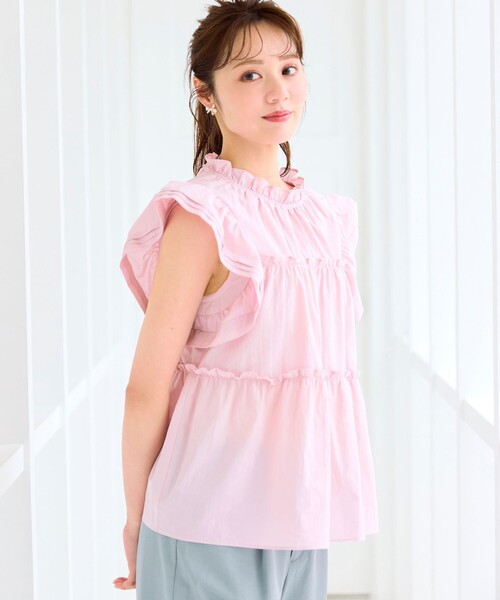 Feroux(フェルゥ)の「【洗える】ペプラムシルエットフリルブラウス(シャツ/ブラウス・レディース・ネイビー系/スモーキーグリーン系/ピンク系・F)」の7枚目の写真
