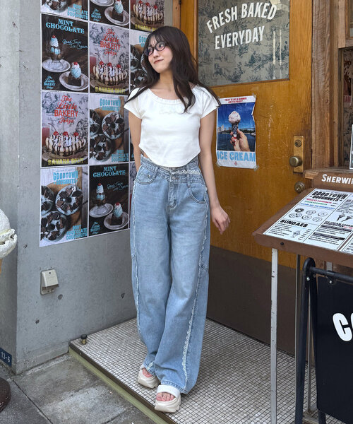 エムエークロス　デニムパンツ セール】クロスハイウエストデザインデニムパンツ（デニムパンツ