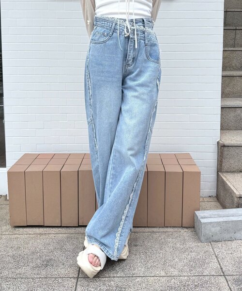mline（エムライン）の「[mline]クロスレースデニム（デニムパンツ・レディース・ブルー・MEDIUM/SMALL）」の2枚目の写真