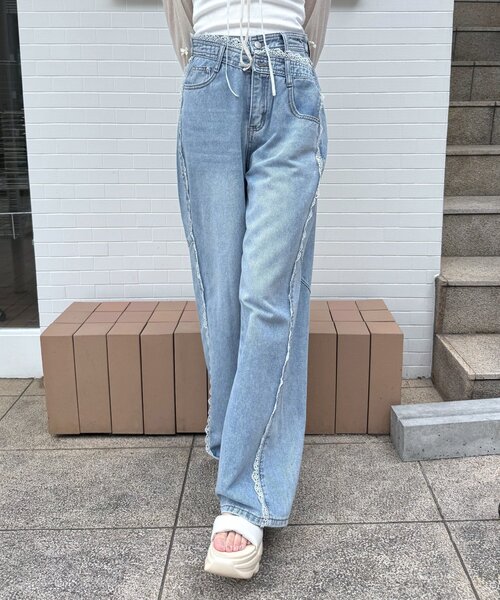 mline（エムライン）の「[mline]クロスレースデニム（デニムパンツ・レディース・ブルー・MEDIUM/SMALL）」の4枚目の写真