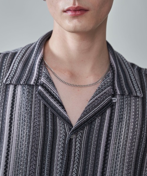 BROWNY（ブラウニー）の「BROWNY/ストライプメッシュBIGシャツ（シャツ/ブラウス・メンズ・チャコール/オフホワイト/グレー・MEDIUM/LARGE）」の8枚目の写真