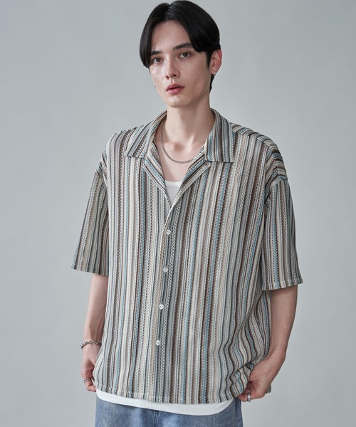 BROWNY（ブラウニー）の「BROWNY/ストライプメッシュBIGシャツ（シャツ/ブラウス・メンズ・チャコール/オフホワイト/グレー・MEDIUM/LARGE）」の14枚目の写真