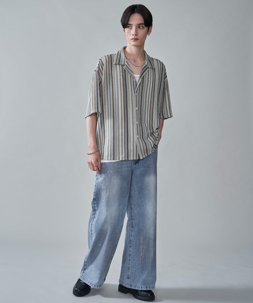 BROWNY（ブラウニー）の「BROWNY/ストライプメッシュBIGシャツ（シャツ/ブラウス・メンズ・チャコール/オフホワイト/グレー・MEDIUM/LARGE）」の15枚目の写真